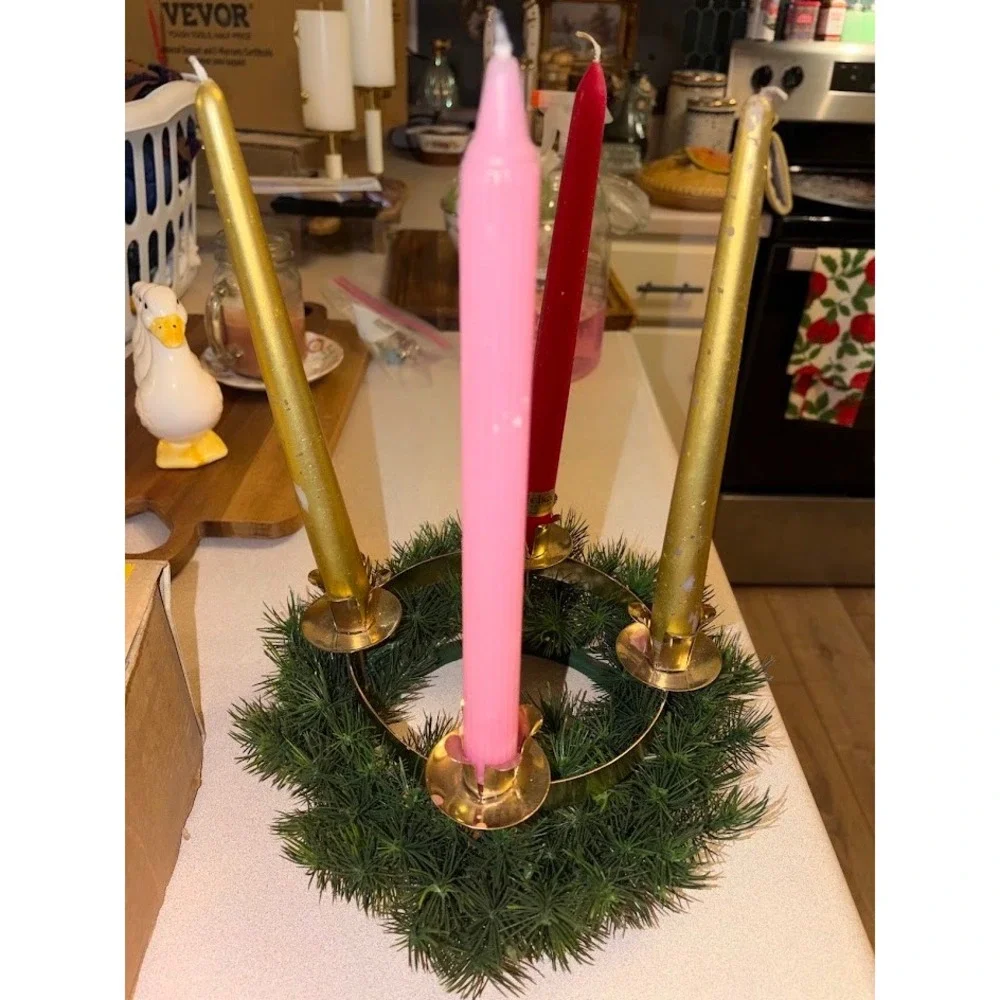 Vintage Advent Candle Wreath Evergreen Christmas Centerpiece Stock 54-172 HK